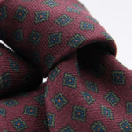 Holliday & Brown for Cruciani & Bella 100% Printed Wool  Tipped Wine, Green, Blue and Orange Motif Tie  Handmade in Italy 8 cm x 148 cm #5098