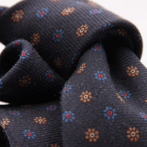 Holliday & Brown for Cruciani & Bella 100% Printed Wool  Tipped Blue, Brown, Royal Blue and Red Motif   Handmade in Italy 8 cm x 148 cm #5819