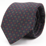 Holliday & Brown for Cruciani & Bella 100% Printed Wool  Tipped Blue, Red, Green and Yellow Motif TieMotif Tie  Handmade in Italy 8 cm x 148 cm #5822