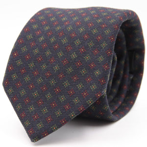 Holliday & Brown for Cruciani & Bella 100% Printed Wool  Tipped Blue, Red, Green and Yellow Motif TieMotif Tie  Handmade in Italy 8 cm x 148 cm #5822