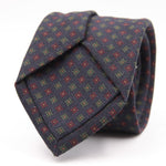 Holliday & Brown for Cruciani & Bella 100% Printed Wool  Tipped Blue, Red, Green and Yellow Motif TieMotif Tie  Handmade in Italy 8 cm x 148 cm #5822