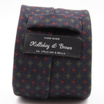 Holliday & Brown for Cruciani & Bella 100% Printed Wool  Tipped Blue, Red, Green and Yellow Motif TieMotif Tie  Handmade in Italy 8 cm x 148 cm #5822