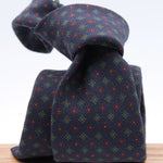Holliday & Brown for Cruciani & Bella 100% Printed Wool  Tipped Blue, Red, Green and Yellow Motif TieMotif Tie  Handmade in Italy 8 cm x 148 cm #5822