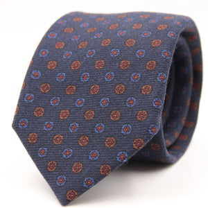 Holliday & Brown for Cruciani & Bella 100% Printed Wool  Tipped Blue, Brown and Wine Motif Tie Handmade in Italy 8 cm x 148 cm #5094