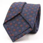 Holliday & Brown for Cruciani & Bella 100% Printed Wool  Tipped Blue, Brown and Wine Motif Tie Handmade in Italy 8 cm x 148 cm #5094