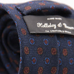 Holliday & Brown for Cruciani & Bella 100% Printed Wool  Tipped Blue, Brown and Wine Motif Tie Handmade in Italy 8 cm x 148 cm #5094