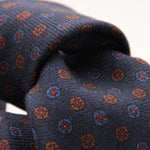 Holliday & Brown for Cruciani & Bella 100% Printed Wool  Tipped Blue, Brown and Wine Motif Tie Handmade in Italy 8 cm x 148 cm #5094