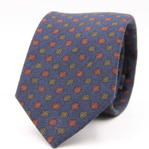 Holliday & Brown for Cruciani & Bella 100% Printed Wool  Tipped Blue, Brown and Green Motif Tie Handmade in Italy 8 cm x 148 cm #5489