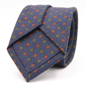 Holliday & Brown for Cruciani & Bella 100% Printed Wool  Tipped Blue, Brown and Green Motif Tie Handmade in Italy 8 cm x 148 cm #5489
