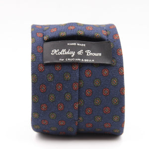 Holliday & Brown for Cruciani & Bella 100% Printed Wool  Tipped Blue, Brown and Green Motif Tie Handmade in Italy 8 cm x 148 cm #5489