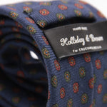Holliday & Brown for Cruciani & Bella 100% Printed Wool  Tipped Blue, Brown and Green Motif Tie Handmade in Italy 8 cm x 148 cm #5489