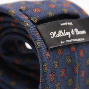 Holliday & Brown for Cruciani & Bella 100% Printed Wool  Tipped Blue, Brown and Green Motif Tie Handmade in Italy 8 cm x 148 cm #5489