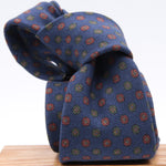 Holliday & Brown for Cruciani & Bella 100% Printed Wool  Tipped Blue, Brown and Green Motif Tie Handmade in Italy 8 cm x 148 cm #5489