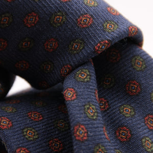 Holliday & Brown for Cruciani & Bella 100% Printed Wool  Tipped Blue, Brown and Green Motif Tie Handmade in Italy 8 cm x 148 cm #5489