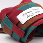 Cruciani & Bella 100% Silk Slim Shape Jacquard  Unlined Regimental "Royal Tank Regiment" Red, Green and Brown stripes tie Handmade in Italy 8 cm x 150 cm #6140