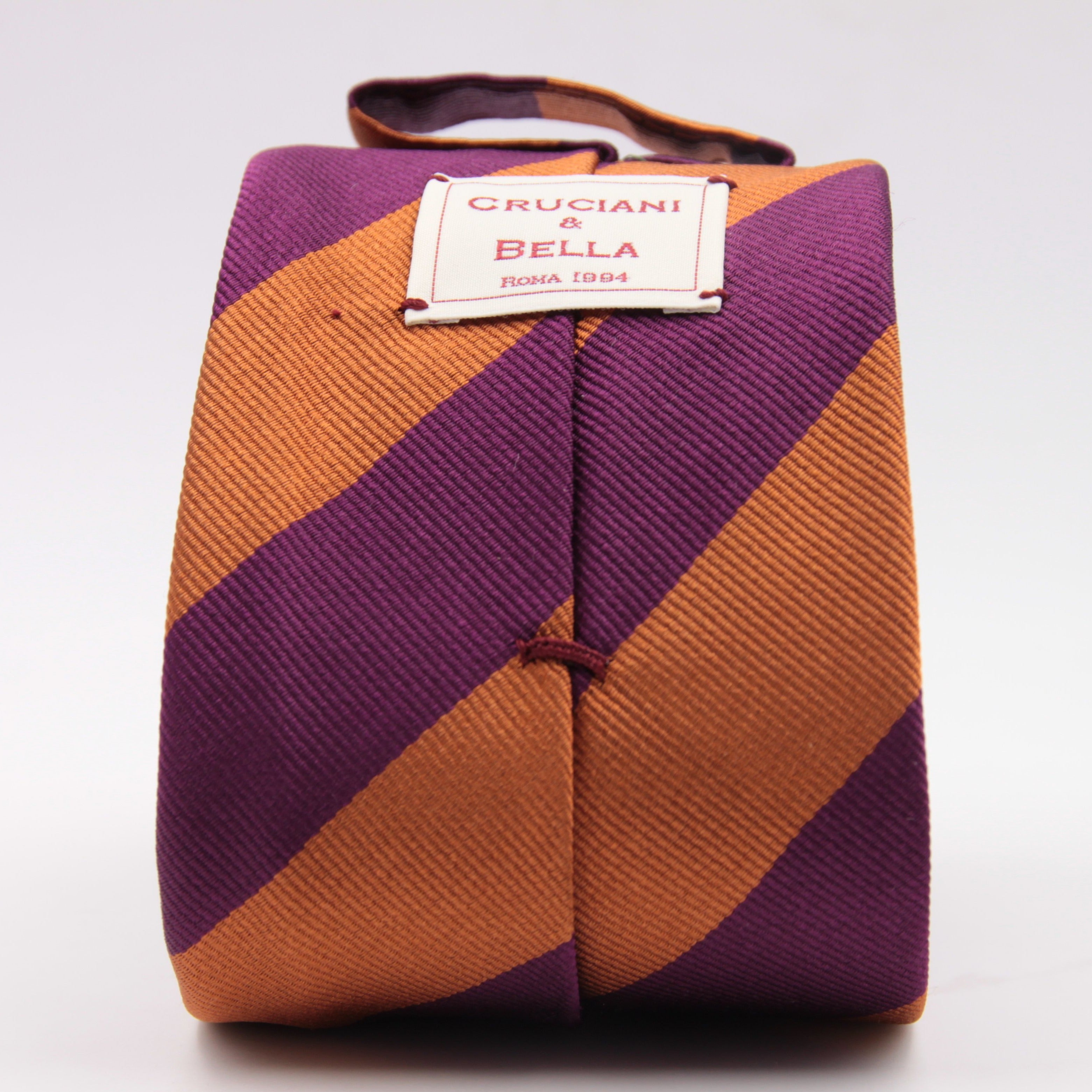 Cruciani & Bella 100% Silk Slim Shape Jacquard  Unlined Regimental "1st Battalion Northumberland Fusiliers" Fucsia and Orange stripes tie Handmade in Italy 8 cm x 150 cm #6154