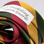 Cruciani & Bella 100% Silk Slim Shape Jacquard  Unlined Regimental "6th Inniskilling Dragoon Guards" Green, Red and Gold stripes tie Handmade in Italy 8 cm x 150 cm #6155