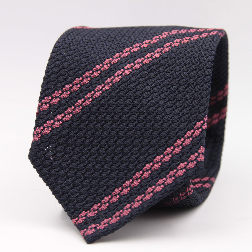 Cruciani & Bella 100% Silk Garza Grossa Woven in Italy Unlined Hand rolled blades Blue and Pink  Handmade in Italy 8 cm x 150 cm #6095