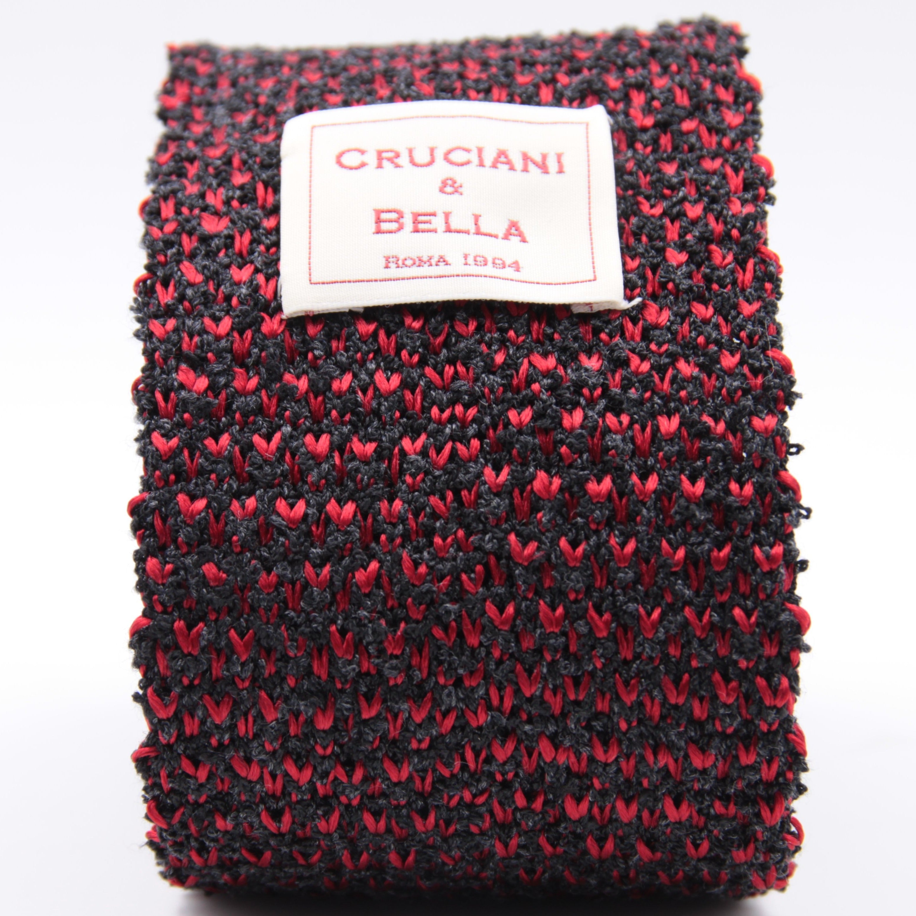 Cruciani & Bella 100% Silk Red and Dark Grey knitted tie Handmade in Italy 6 cm x 147 cm #6092