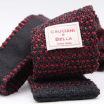 Cruciani & Bella 100% Silk Red and Dark Grey knitted tie Handmade in Italy 6 cm x 147 cm #6092