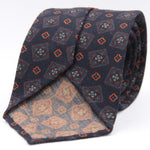 Cruciani & Bella 100%  Printed Wool  Unlined Hand rolled blades Blue, Rust and Orange Motif Tie Handmade in Italy 8 cm x 150 cm #5989