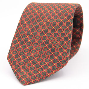 Holliday & Brown for Cruciani & Bella 100% printed Silk Self tipped Wine, Green and Yellow motif tie Handmade in Italy 8 cm x 150 cm 5042