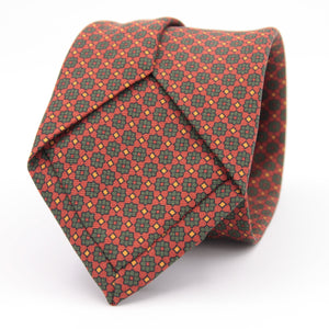 Holliday & Brown for Cruciani & Bella 100% printed Silk Self tipped Wine, Green and Yellow motif tie Handmade in Italy 8 cm x 150 cm 5042