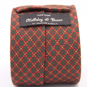 Holliday & Brown for Cruciani & Bella 100% printed Silk Self tipped Wine, Green and Yellow motif tie Handmade in Italy 8 cm x 150 cm 5042