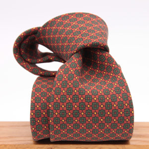 Holliday & Brown for Cruciani & Bella 100% printed Silk Self tipped Wine, Green and Yellow motif tie Handmade in Italy 8 cm x 150 cm 5042