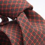 Holliday & Brown for Cruciani & Bella 100% printed Silk Self tipped Wine, Green and Yellow motif tie Handmade in Italy 8 cm x 150 cm 5042