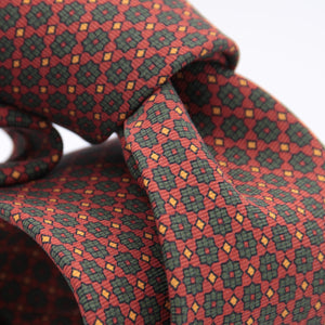 Holliday & Brown for Cruciani & Bella 100% printed Silk Self tipped Wine, Green and Yellow motif tie Handmade in Italy 8 cm x 150 cm 5042