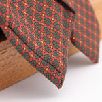 Holliday & Brown for Cruciani & Bella 100% printed Silk Self tipped Wine, Green and Yellow motif tie Handmade in Italy 8 cm x 150 cm 5042