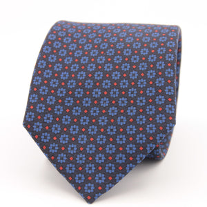 Holliday & Brown for Cruciani & Bella 100% printed Silk Self tipped Blue, Brown and Red motif tie Handmade in Italy 8 cm x 150 cm 5040