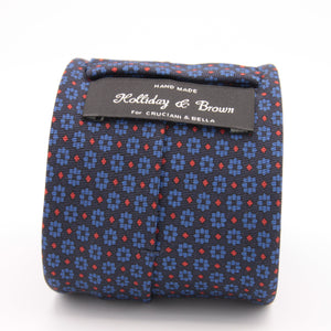 Holliday & Brown for Cruciani & Bella 100% printed Silk Self tipped Blue, Brown and Red motif tie Handmade in Italy 8 cm x 150 cm 5040