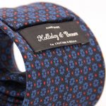 Holliday & Brown for Cruciani & Bella 100% printed Silk Self tipped Blue, Brown and Red motif tie Handmade in Italy 8 cm x 150 cm 5040