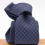 Holliday & Brown for Cruciani & Bella 100% printed Silk Self tipped Blue, Brown and Red motif tie Handmade in Italy 8 cm x 150 cm 5040