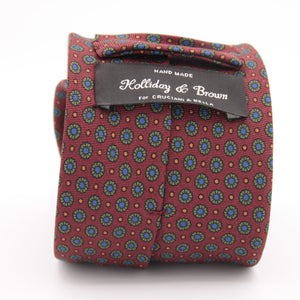 Holliday & Brown for Cruciani & Bella 100% printed Silk Self tipped Wine, Green, Blue and Orange motif tie Handmade in Italy 8 cm x 150 cm 5035