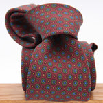 Holliday & Brown for Cruciani & Bella 100% printed Silk Self tipped Wine, Green, Blue and Orange motif tie Handmade in Italy 8 cm x 150 cm 5035