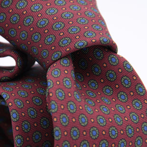 Holliday & Brown for Cruciani & Bella 100% printed Silk Self tipped Wine, Green, Blue and Orange motif tie Handmade in Italy 8 cm x 150 cm 5035