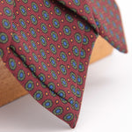 Holliday & Brown for Cruciani & Bella 100% printed Silk Self tipped Wine, Green, Blue and Orange motif tie Handmade in Italy 8 cm x 150 cm 5035