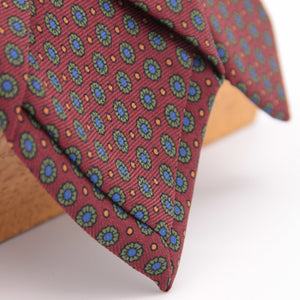 Holliday & Brown for Cruciani & Bella 100% printed Silk Self tipped Wine, Green, Blue and Orange motif tie Handmade in Italy 8 cm x 150 cm 5035