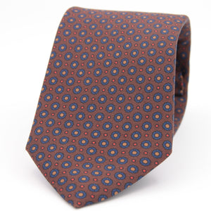 Holliday & Brown for Cruciani & Bella 100% printed Silk Self tipped Brown, Blue, Yellow and Red motif tie Handmade in Italy 8 cm x 150 cm 5036