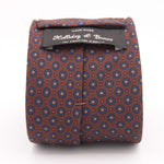 Holliday & Brown for Cruciani & Bella 100% printed Silk Self tipped Brown, Blue, Yellow and Red motif tie Handmade in Italy 8 cm x 150 cm 5036