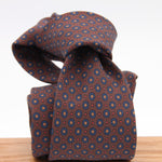 Holliday & Brown for Cruciani & Bella 100% printed Silk Self tipped Brown, Blue, Yellow and Red motif tie Handmade in Italy 8 cm x 150 cm 5036