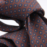 Holliday & Brown for Cruciani & Bella 100% printed Silk Self tipped Brown, Blue, Yellow and Red motif tie Handmade in Italy 8 cm x 150 cm 5036