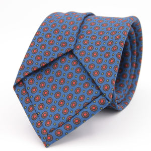 Holliday & Brown for Cruciani & Bella 100% printed Silk Self tipped Light Blue, Brown and Orange motif tie Handmade in Italy 8 cm x 150 cm 5037