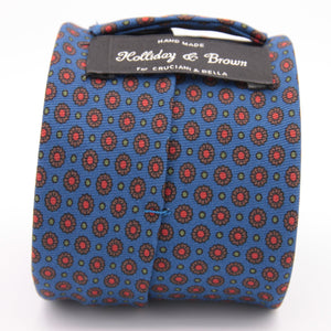 Holliday & Brown for Cruciani & Bella 100% printed Silk Self tipped Light Blue, Brown and Orange motif tie Handmade in Italy 8 cm x 150 cm 5037