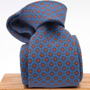 Holliday & Brown for Cruciani & Bella 100% printed Silk Self tipped Light Blue, Brown and Orange motif tie Handmade in Italy 8 cm x 150 cm 5037