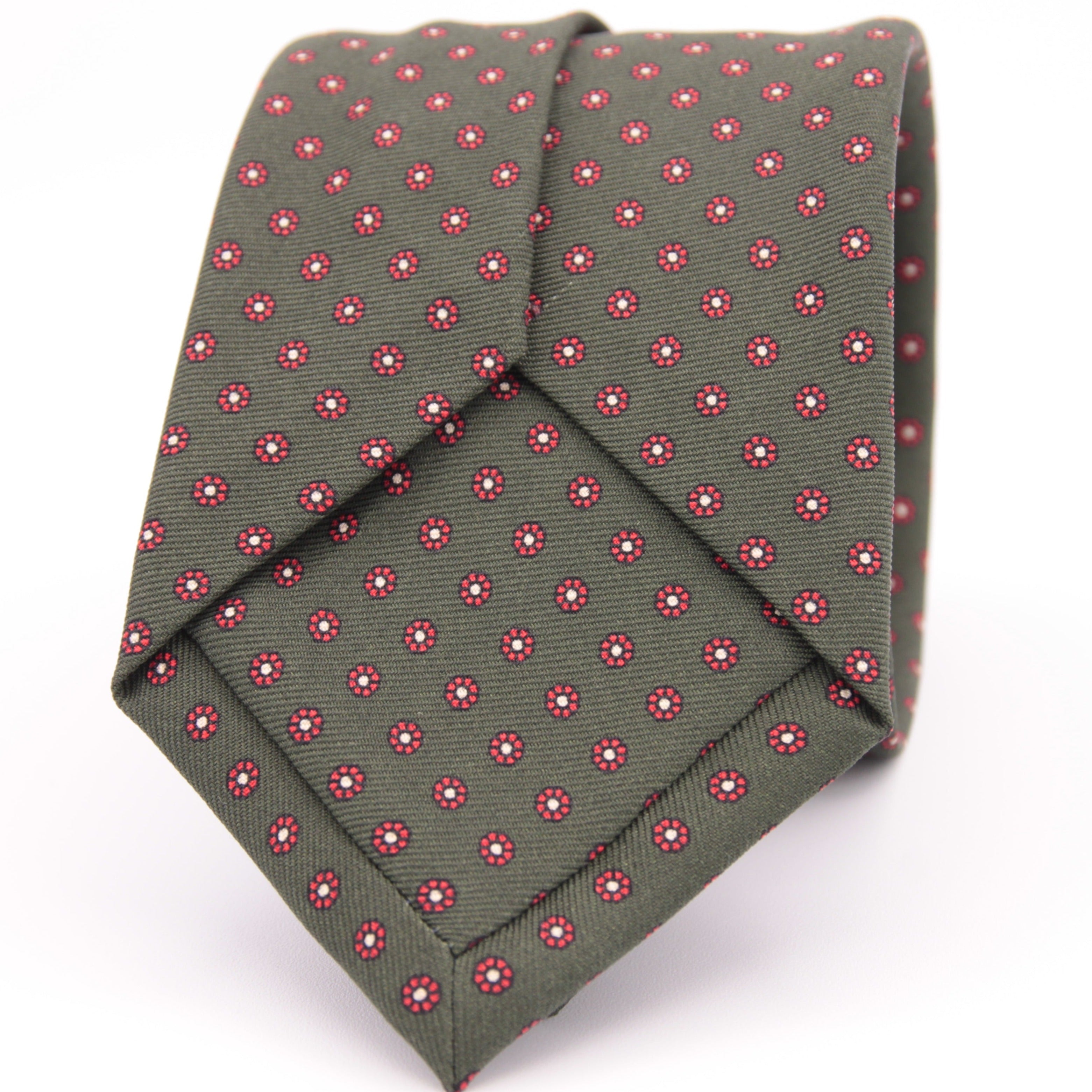 Holliday & Brown for Cruciani & Bella 100% printed Silk Self tipped Green, Red and White motif tie Handmade in Italy 8 cm x 150 cm 5014
