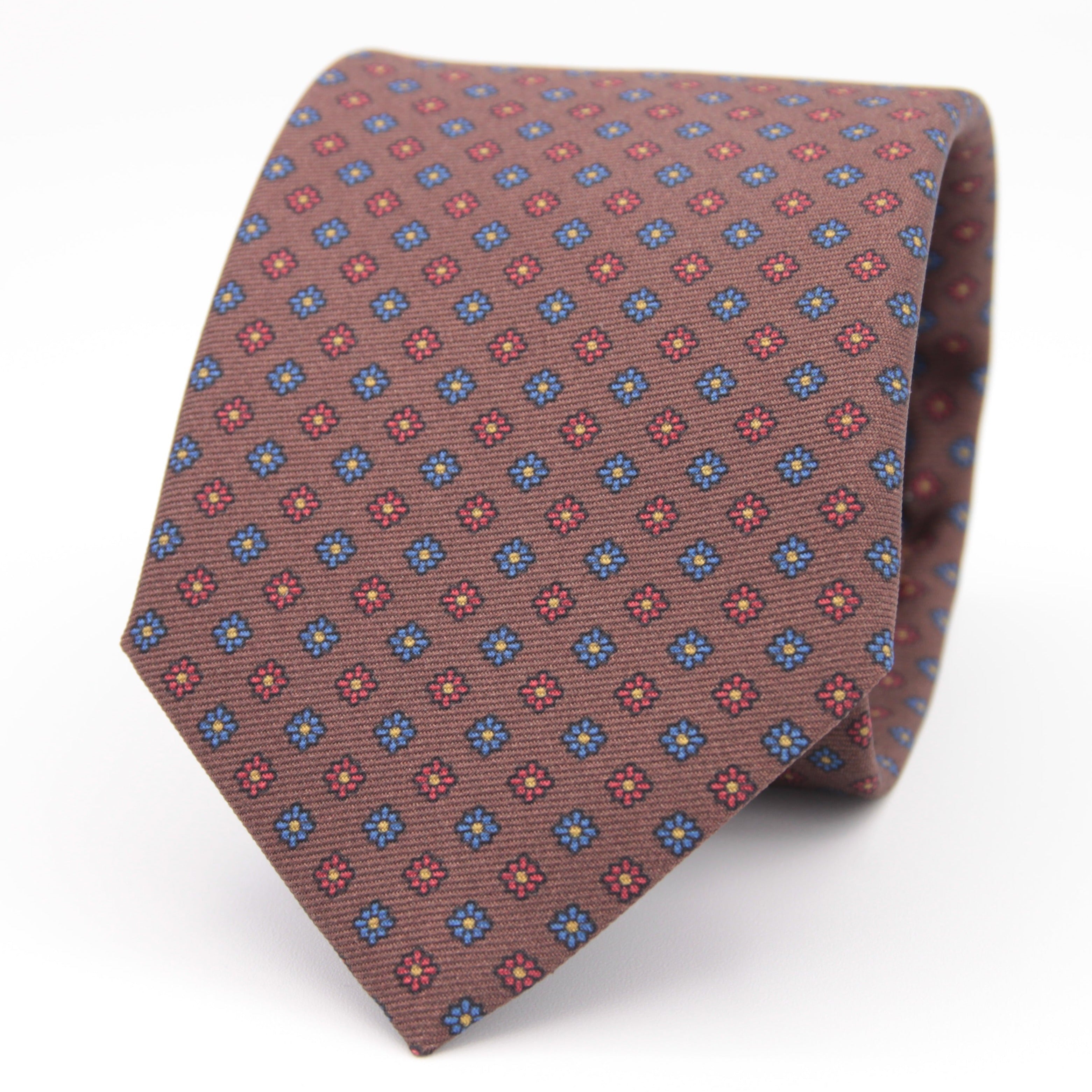 Holliday & Brown for Cruciani & Bella 100% printed Silk Self tipped Brown, Red and Blue motif tie Handmade in Italy 8 cm x 150 cm 5008